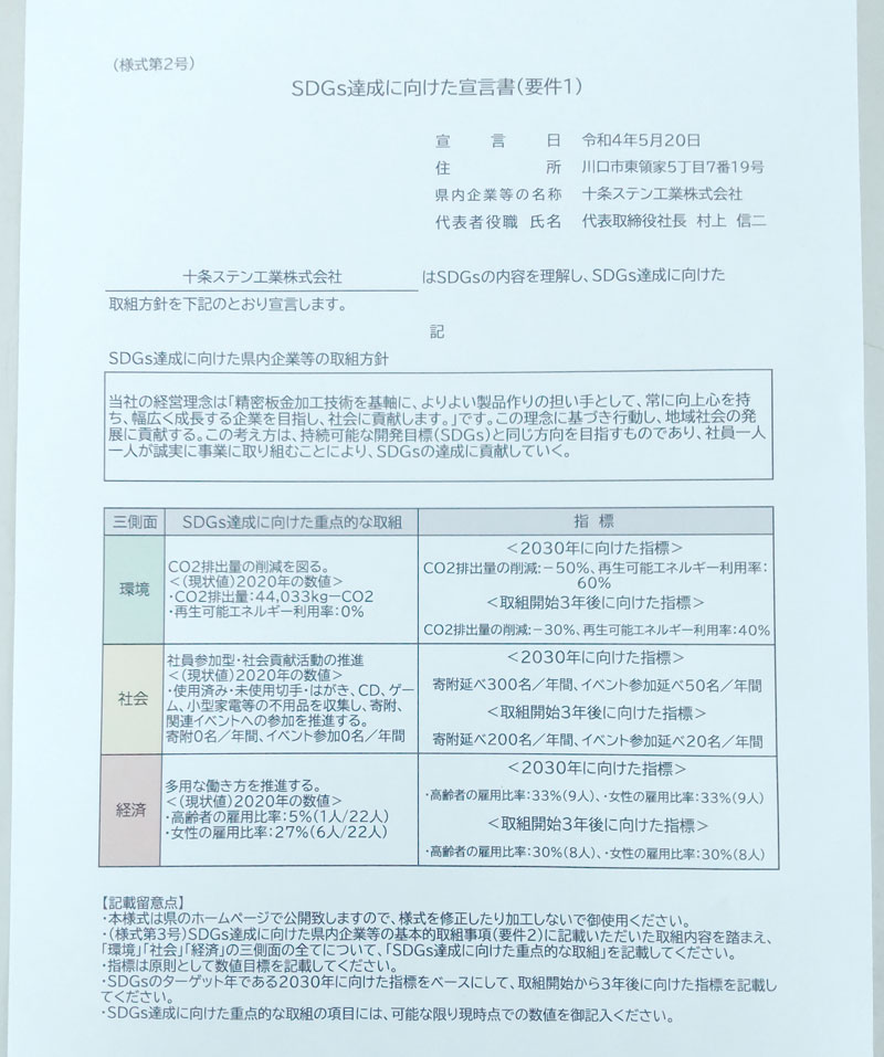 埼玉県SDGsパートナーに登録